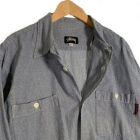 80's STUSSY ステューシー コットンシャツ 長袖 ライトブルー USA製 黒タグ オールド Size L 福生店