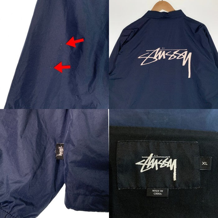 STUSSY ステューシー ロゴ刺繡 バックプリント コーチジャケット ネイビー 115353 Size XL 福生店