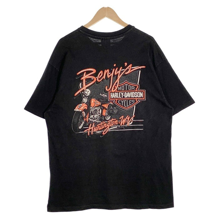 90's HARLEY-DAVIDSON ハーレーダビッドソン イーグル エンブレム バイク プリントTシャツ ブラック USA製 Size XL 福生店