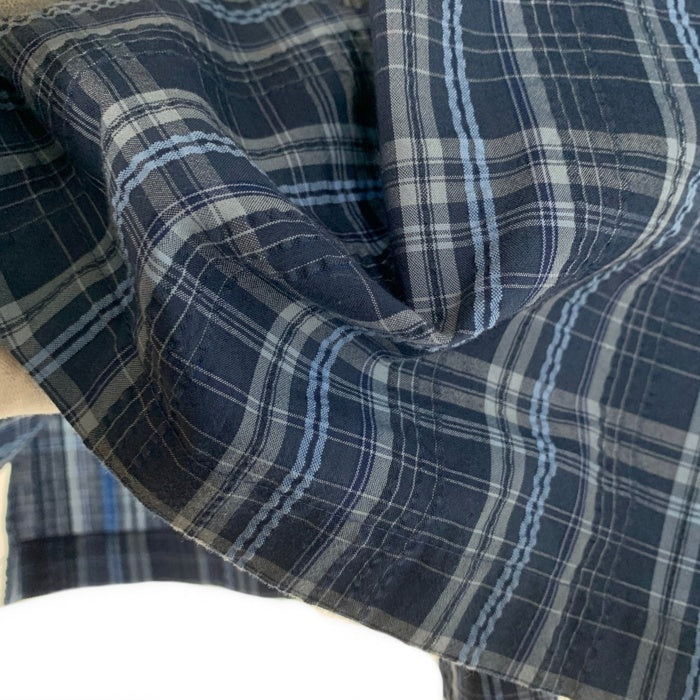 L.L.Bean エルエルビーン シアサッカーチェックシャツ 半袖 ポリエステル フィッシング ネイビー Size L 福生店