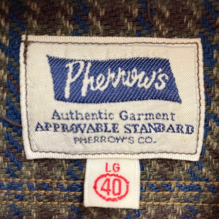 PHERROW’S フェローズ ヘビーフランネルシャツ 千鳥格子 ネイビー オリーブ Size 40 瑞穂店