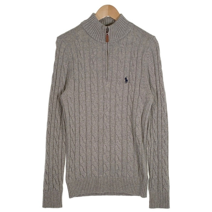 POLO Ralph Lauren ラルフローレン ケーブルニット ウールブレンド クォータージップセーター ライトグレー Size M 福生店