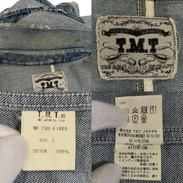 TMT ティーエムティー ダメージ加工 デニムシャツ コンチョボタン インディゴ TSH-F1805 Size L 福生店