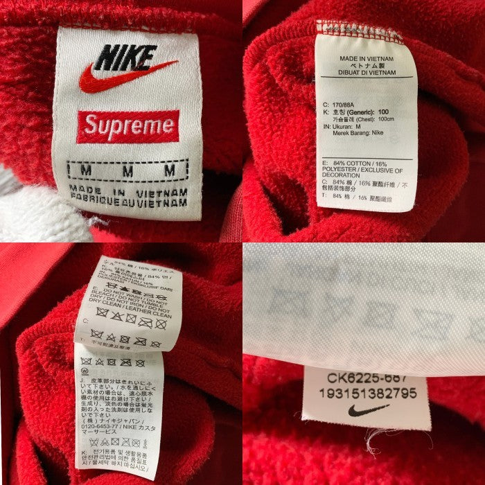SUPREME シュプリーム 19AW NIKE ナイキ Leather Applique Sweatshirt レザーアップリケ プルオーバースウェットパーカー レッド CK6225-687 Size M 福生店