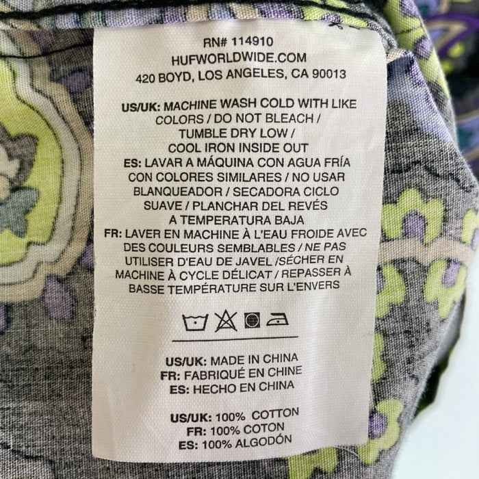 HUF ハフ ペイズリー オープンカラー 半袖シャツ ブラック×グリーン×パープル sizeM 瑞穂店