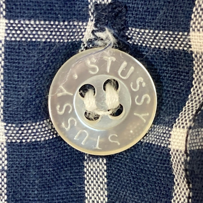 STUSSY ステューシー  銀タグ USA製 ボタンダウン 半袖 チェックシャツ ブルー sizeL 瑞穂店