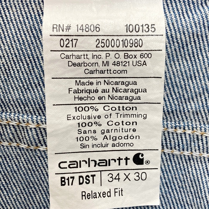 Carhartt カーハート Relaxed Fit テーパードデニムパンツ インディゴ ウォッシュ加工 B17 DST Size 34×30 瑞穂店