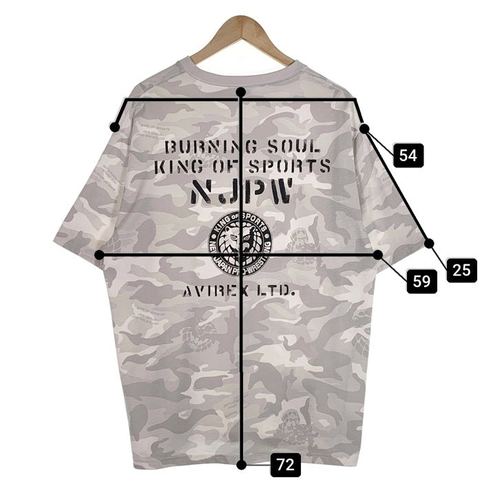 AVIREX アヴィレックス 新日本プロレス50周年記念 CAMO カモフラージュ プリントTシャツ ホワイト 6123480 Size 2XL 福生店