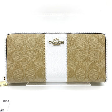 COACH コーチ F52859 シグネチャー PVCレザー ラウンドファスナーウォレット 長財布 ホワイト カーキ 福生店