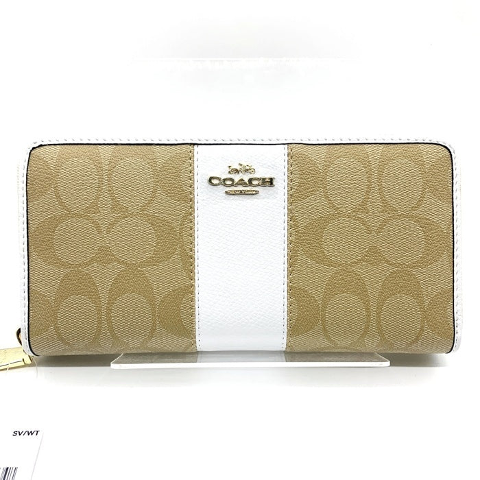 COACH コーチ F52859 シグネチャー PVCレザー ラウンドファスナーウォレット 長財布 ホワイト カーキ 福生店