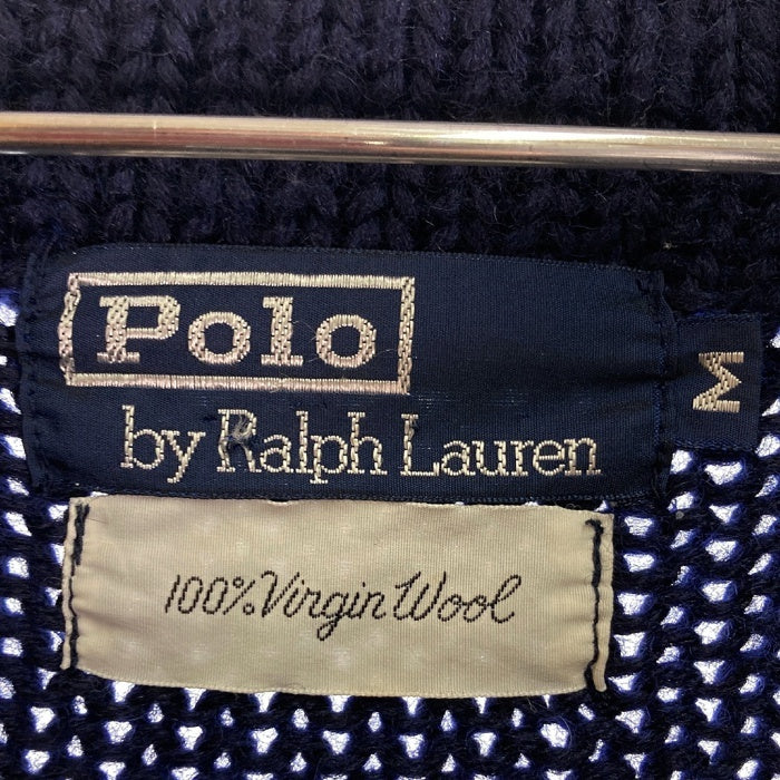 Polo Ralph Lauren ポロラルフローレン ショールカラー ウール カーディガン 胸元ワッペン 左腕ストライプ ネイビー sizeM 瑞穂店