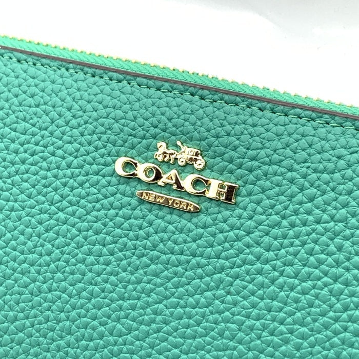 COACH コーチ C4451 PVCレザー ラウンドファスナーウォレット 長財布 グリーン ストラップ 福生店