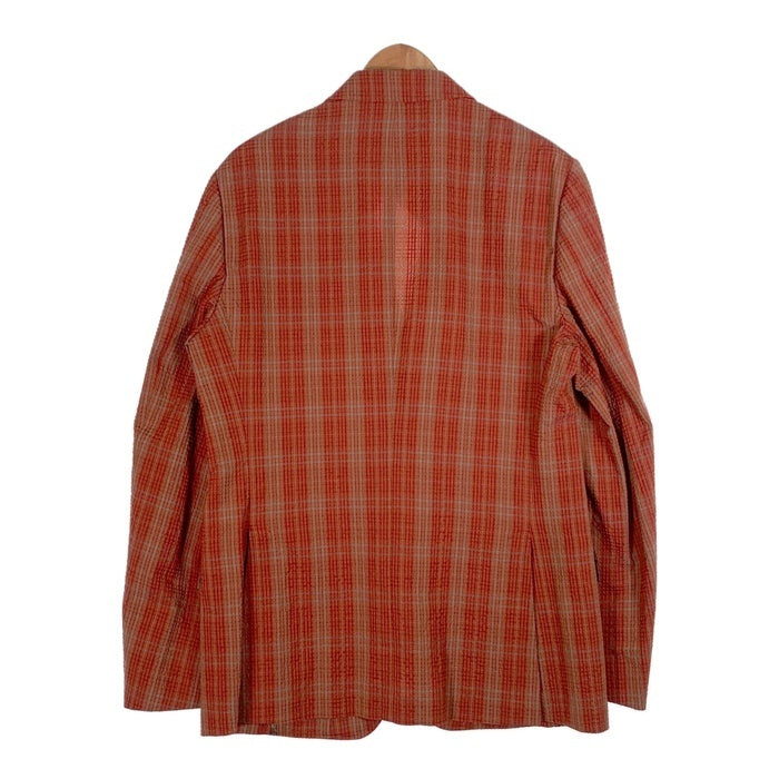ETRO エトロ シアサッカー 2B テーラードジャケット チェック柄 オレンジ シルク ウール 161-11889-1222 Size 52 福生店