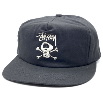 80-90's STUSSY ステューシー スカルボーン刺繡 5パネルキャップ ブラック オールド タグなし 福生店