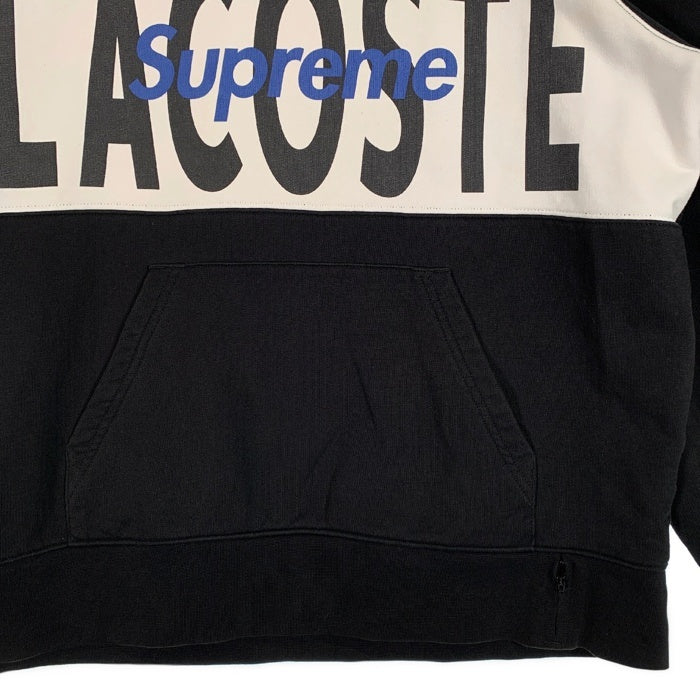SUPREME シュプリーム 19AW LACOSTE ラコステ Logo Panel Hooded Sweatshirt ロゴパネル プルオーバースウェットパーカー ブラック Size S 福生店