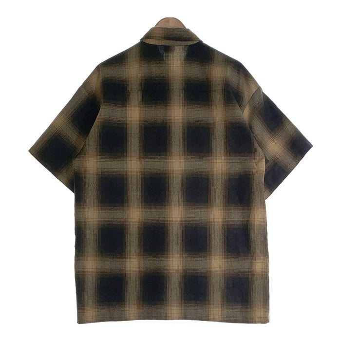 CALTOP キャルトップ アクリル 半袖 オンブレ チェック シャツ ベージュ ブラック USA製 Size L 福生店