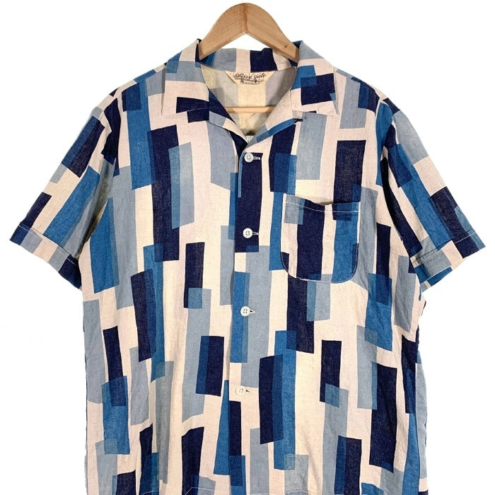 Starry Gate スターリーゲート ジェラード リネン コットン オープンカラーチェックシャツ 半袖 ブルー ホワイト Size L 福生店