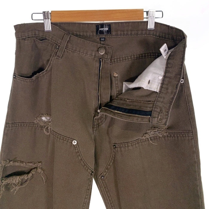 UNIFORM STUDIOS ユニフォームスタジオ ダメージ加工 ダブルニーペインターパンツ ブラウン Size 32 福生店