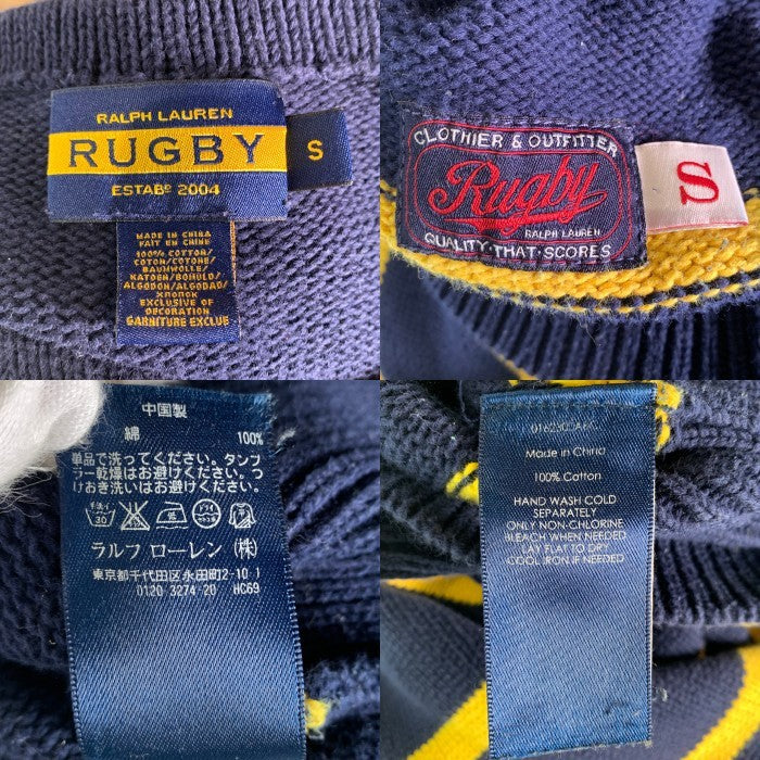 RALPH LAUREN RUGBY ラルフローレンラグビー ボーダーフェルトワッペン コットンセーター ネイビー イエロー Size S 福生店