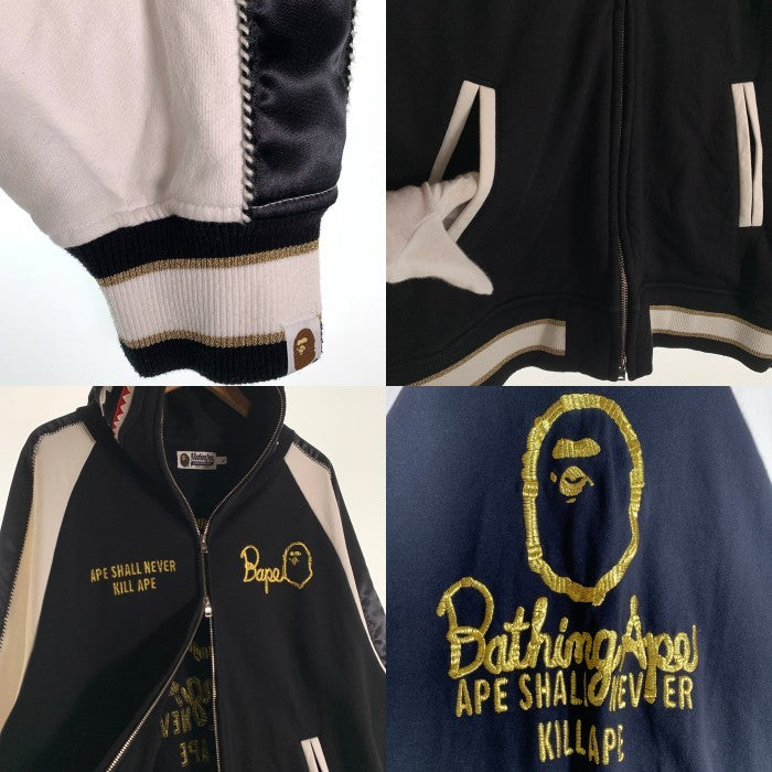 A BATHING APE ア ベイシング エイプ Souvenir Shark Zip Hoodie スーベニア シャーク ジップ パーカー フーディー ブラック ホワイト 001ZPK301308M Size XL 福生店