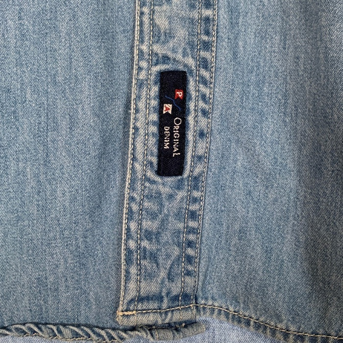 90's PORT AUTHORITY ボタンダウン デニムシャツ COSTCO刺繡 ライトブルー Size XL 福生店