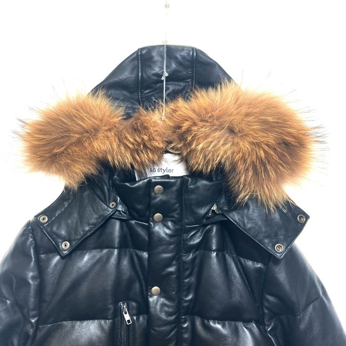 Liugoo Leathers リューグーレザーズ ラムレザー ロングダウンコート ジャケット ファー ブラック Size L 瑞穂店