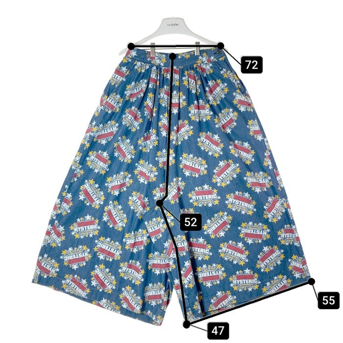 HYSTERIC GLAMOUR ヒステリックグラマー 01203AK04 SUPER HYSTERIC 総柄 デニム サルエル ワイド キュロットパンツ インディゴ×マルチカラー sizeM 瑞穂店