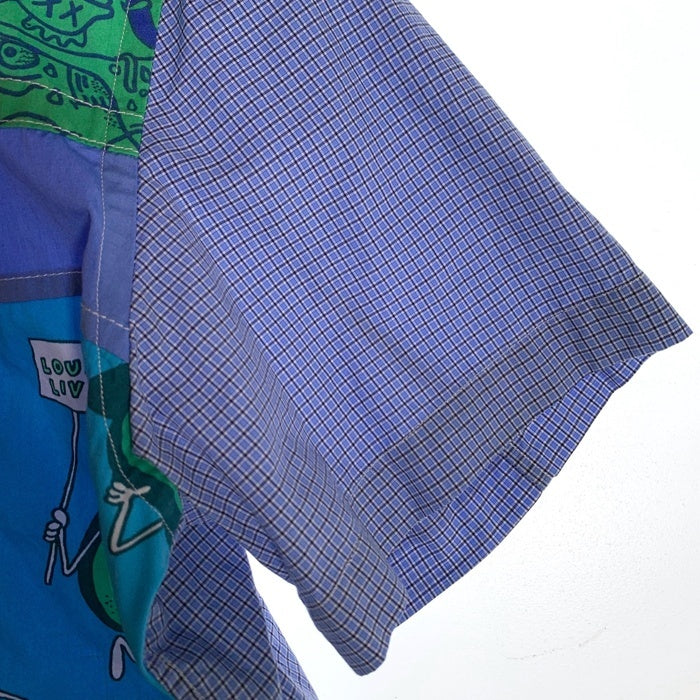 JUNYA WATANABE MAN ジュンヤワタナベマン コムデギャルソン LOUSY LIVIN ラウジーリビン パッチワーク コットンチェックシャツ 半袖 ライトブルー WM-B024 AD2023 Size XS 福生店