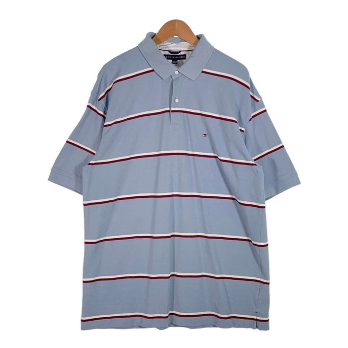 TOMMY HILFIGER トミーヒルフィガー 鹿の子 ボーダー ポロシャツ ブルー Size XXL 福生店