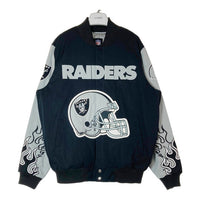NFL RAIDERS レイダース コットン スタジアムジャケット スナップボタン スタジャン ブラック グレー SizeL 瑞穂店