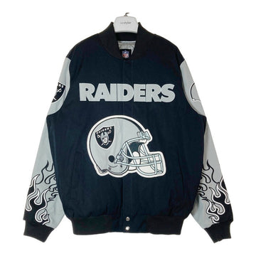 NFL RAIDERS レイダース コットン スタジアムジャケット スナップボタン スタジャン ブラック グレー SizeL 瑞穂店