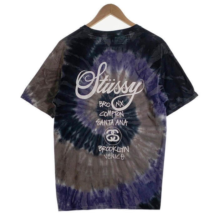 STUSSY ステューシー タイダイ ワールドツアープリント Tシャツ パープル ブラック Size M 福生店