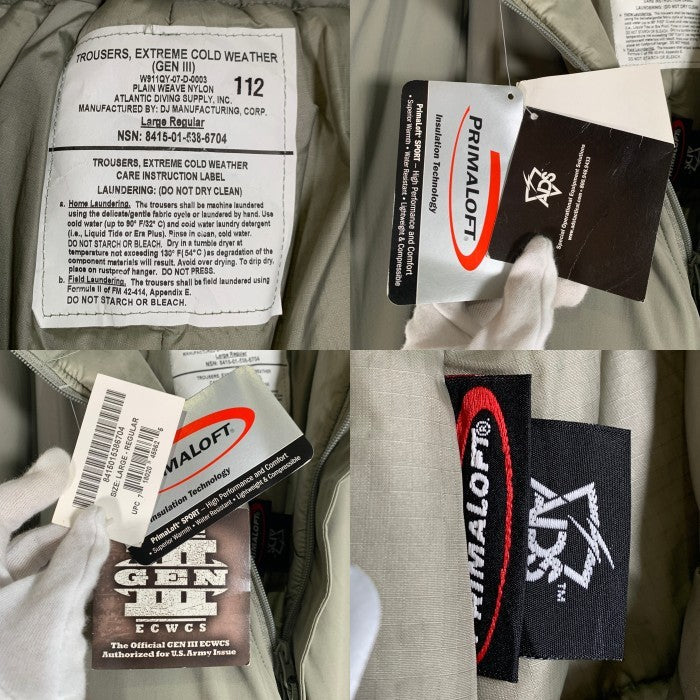 00's U.S.ARMY 米軍 PRIMALOFT プリマロフト ECWCS LEVEL7 GEN3 中綿 トラウザーパンツ グレー 8415-01-538-6704 Size L-R 福生店
