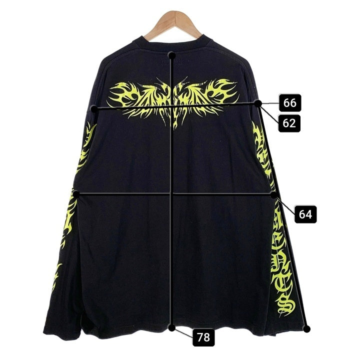 VETEMENTS ヴェトモン 21AW オーバーサイズ ゴシックプリント ロングスリーブTシャツ ヘビーウェイト ブラック UA52TR590X Size M 福生店