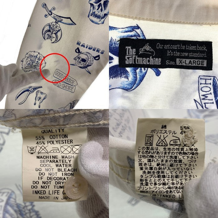 SOFT MACHINE ソフトマシーン 14SS WALL FLASH SHIRTS タトゥー柄 ウォール フラッシュ 長袖 シャツ ホワイト ブルー Size XL 福生店