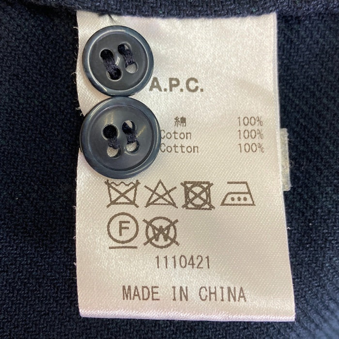 A.P.C. アーペーセー チェック コットン長袖シャツ ネイビー×グリーン sizeS 瑞穂店