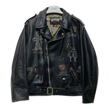 Schott ショット GLAD HAND グラッドハンド ワンスター レザー ダブルライダースジャケット 加工 ハンドペイント ブラック 7659 Size XXL 瑞穂店