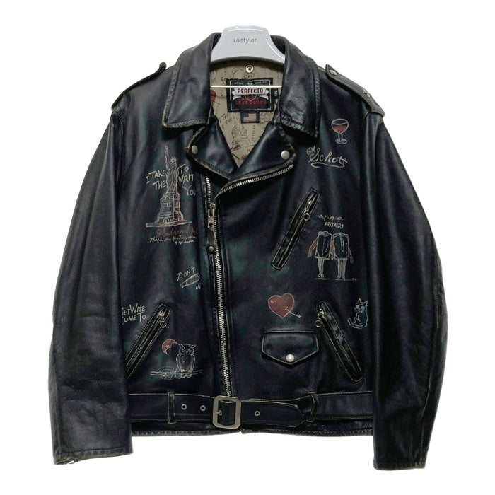 Schott ショット GLAD HAND グラッドハンド ワンスター レザー ダブルライダースジャケット 加工 ハンドペイント ブラック 7659 Size XXL 瑞穂店