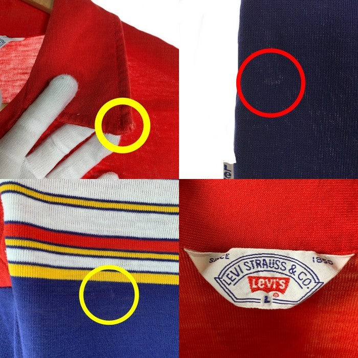 70's Levi's リーバイス ポロシャツ レッド ネイビー 薄手 Size L 福生店