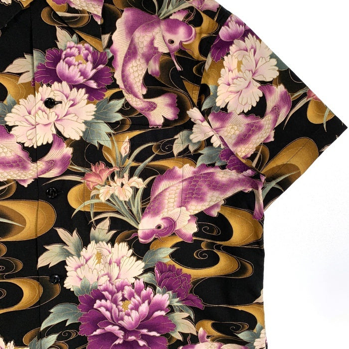 Dry Bones ドライボーンズ オープンカラー コットンシャツ ブラック 和柄 鯉 Size M 福生店