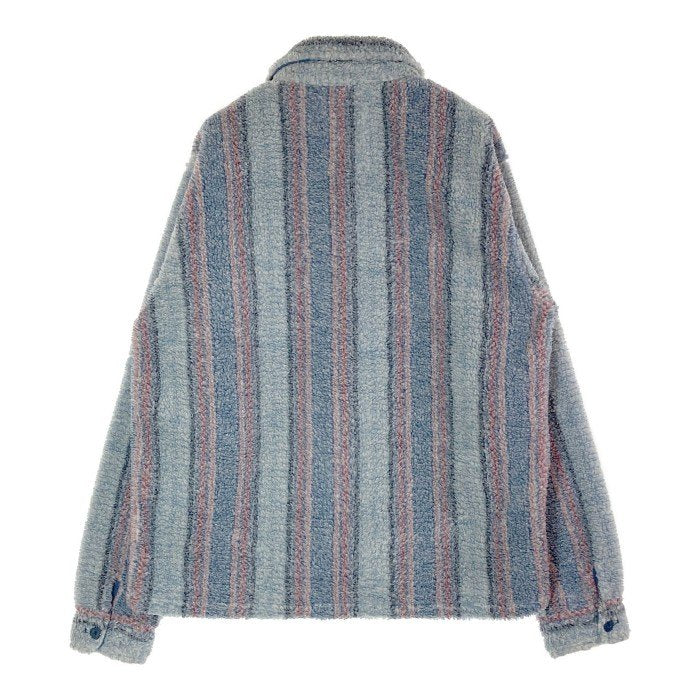 STUSSY ステューシー 1110197 Stripe Sherpa Shirt ストライプ シェルパ フリース ボタンアップ 長袖 シャツ ジャケット ブルー sizeL 瑞穂店