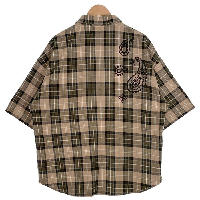 EXAMPLE エグザンプル EX CHECK BIG SILHOUETTE S/S SHIRTS 半袖 チェックシャツ ベージュ Size L 福生店