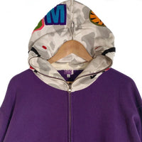 A BATHING APE アベイシングエイプ SHARK HOODIE シャーク フルジップスウェットパーカー パープル ホワイトカモ 日本製 Size L 福生店