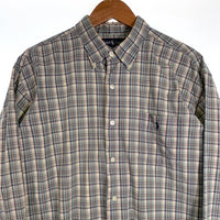 Ralph Lauren ラルフローレン GREGGOR 長袖 コットン チェック ボタンダウンシャツ ライトブルー ナチュラル Size L 福生店