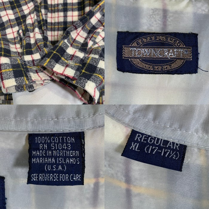 80's TOWNCRAFT タウンクラフト フランネルチェックシャツ コットン ホワイト ネイビー Size XL-R 福生店