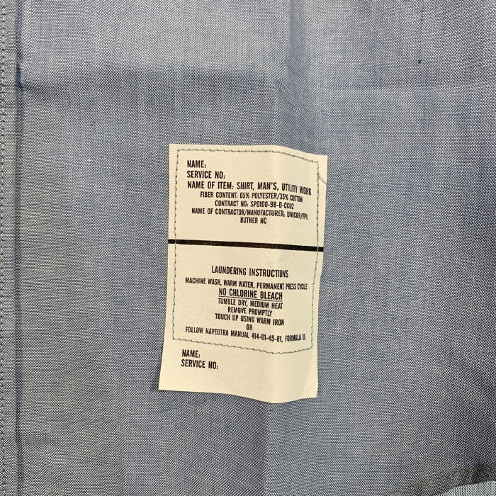 90's DSCP U.S.NAVY 米海軍 ユーティリティシャツ ワッペン後付け ライトブルー 98年会計 Size XXL 福生店