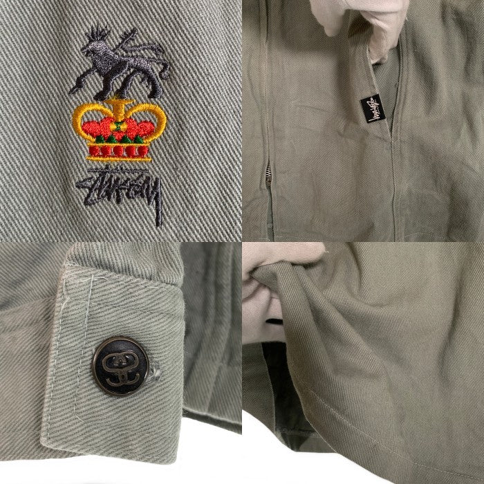 80's STUSSY ステューシー コットンツイル ジップアップジャケット ミントグリーン 刺繡ロゴ 黒タグ Size L 福生店