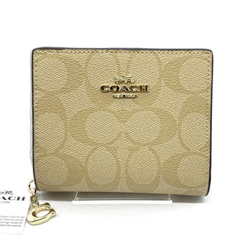 COACH コーチ C3309 スナップ ウォレット シグネチャー キャンバス 二つ折り財布 カーキ ピンク 福生店