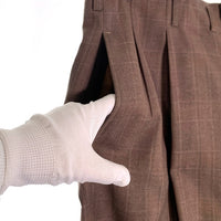 40-60's ウールチェック 2タックスラックス トラウザー ブラウン ワイド アルミCOMMAR 猫目ボタン Size 86cm 福生店