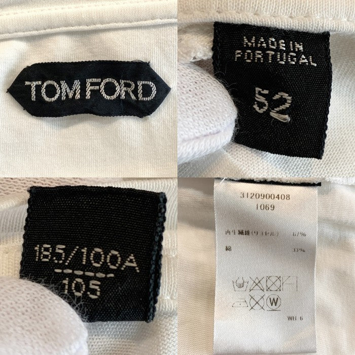TOM FORD トムフォード ロングスリーブカットソー ホワイト リヨセル コットン 裾刺繡 Size 54 福生店